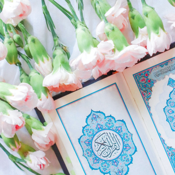 pink and white roses on blue and white floral box
